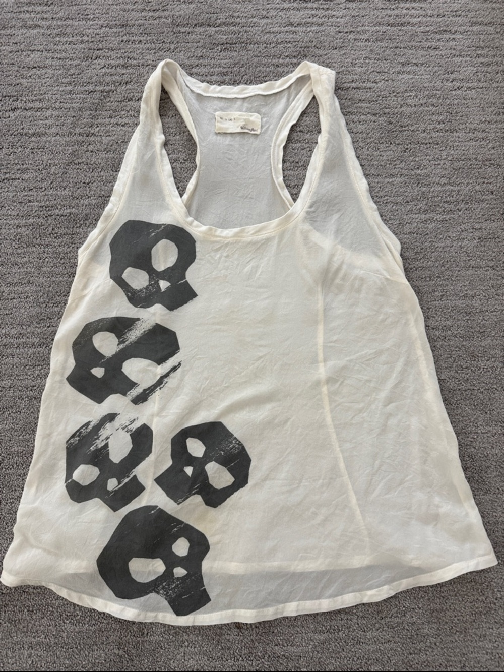 William Rast Women's Cream Skull Print sheer Racerback Tank Top Sz M
